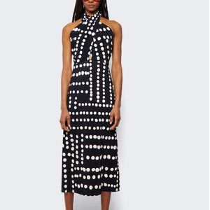 JOHANNA ORTIZ EQUATORIA RHYTHMS MIDI DRESS BLACK AND ECRU